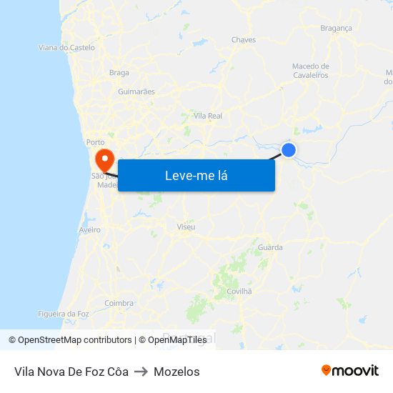 Vila Nova De Foz Côa to Mozelos map