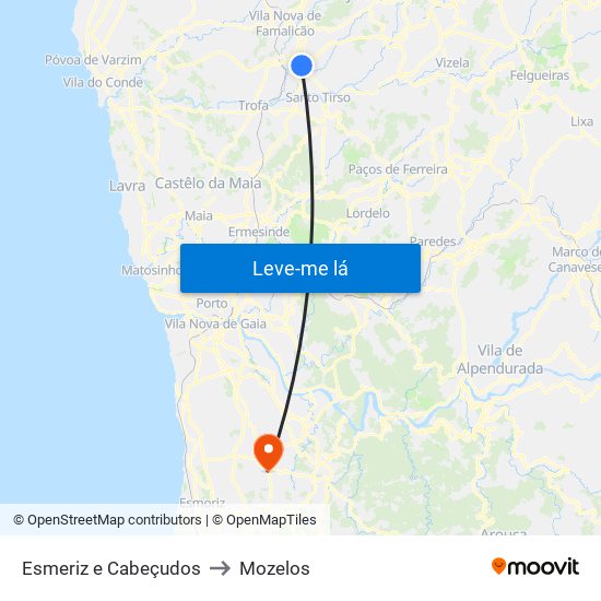 Esmeriz e Cabeçudos to Mozelos map