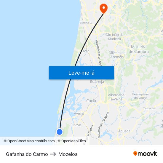 Gafanha do Carmo to Mozelos map