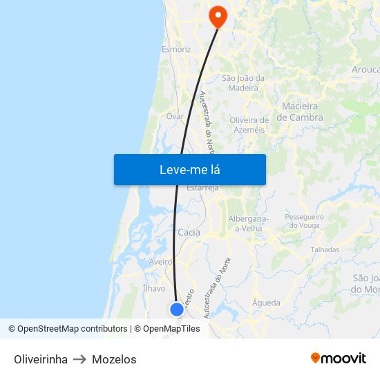 Oliveirinha to Mozelos map