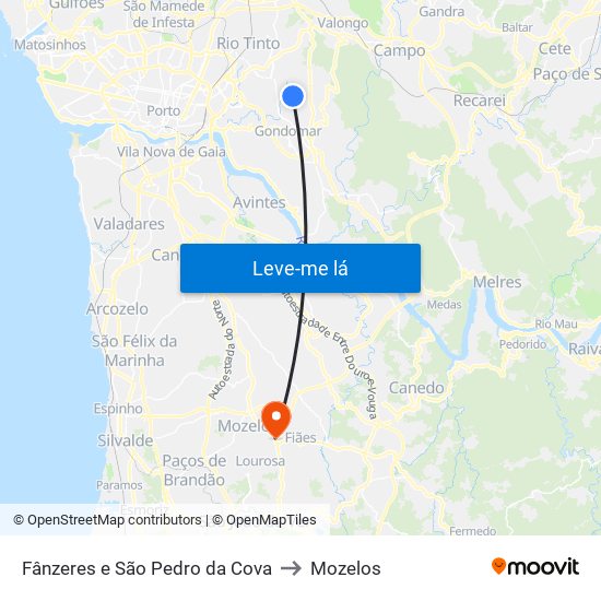 Fânzeres e São Pedro da Cova to Mozelos map