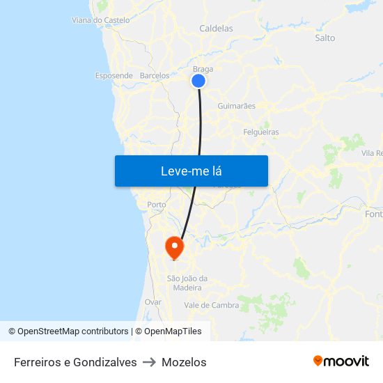 Ferreiros e Gondizalves to Mozelos map