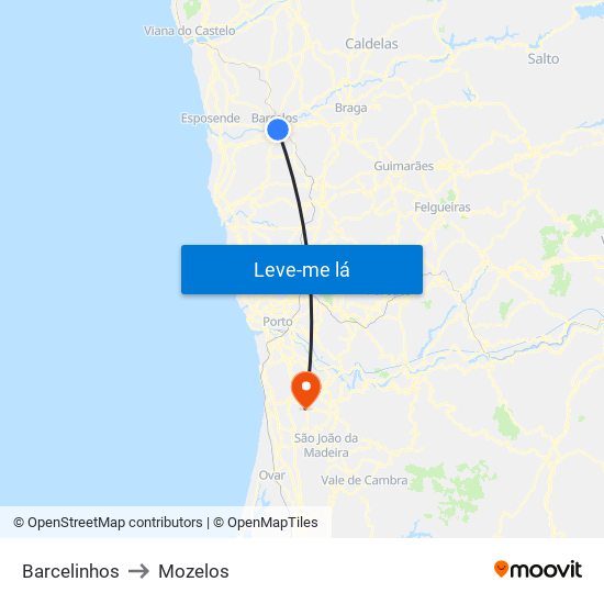 Barcelinhos to Mozelos map