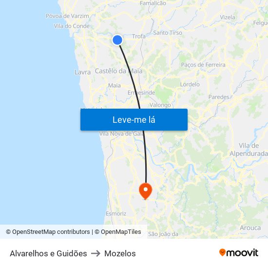 Alvarelhos e Guidões to Mozelos map