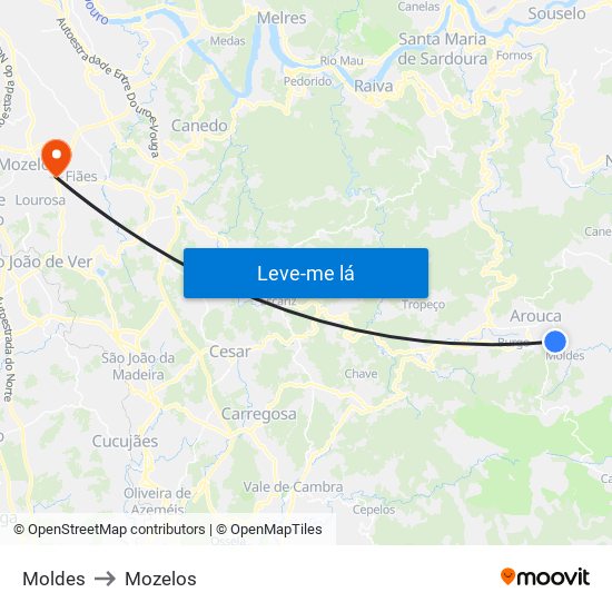 Moldes to Mozelos map