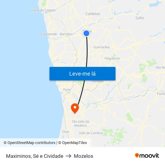 Maximinos, Sé e Cividade to Mozelos map