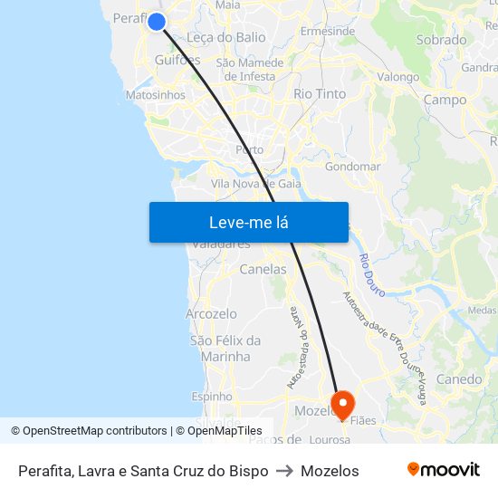 Perafita, Lavra e Santa Cruz do Bispo to Mozelos map
