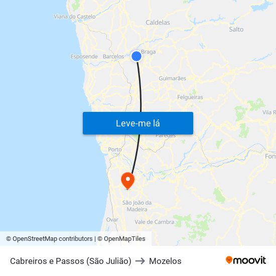 Cabreiros e Passos (São Julião) to Mozelos map