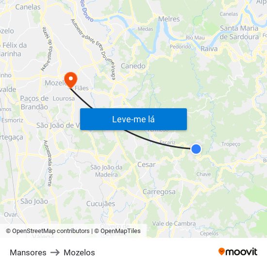 Mansores to Mozelos map