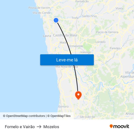 Fornelo e Vairão to Mozelos map