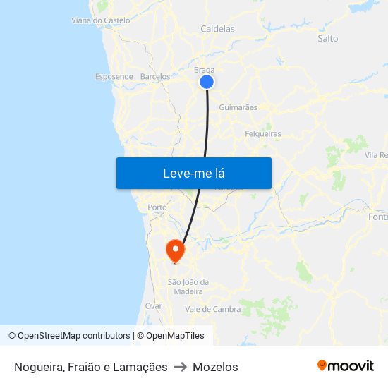 Nogueira, Fraião e Lamaçães to Mozelos map