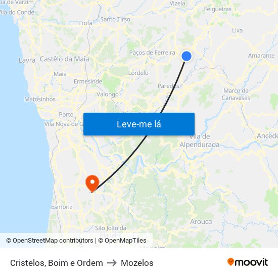 Cristelos, Boim e Ordem to Mozelos map