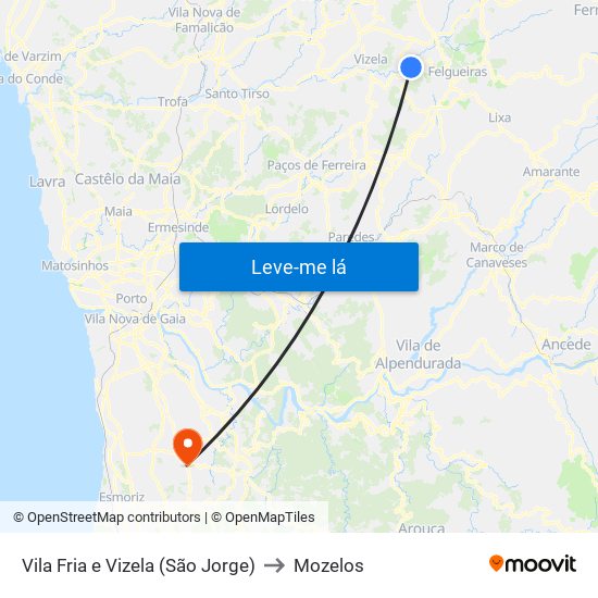 Vila Fria e Vizela (São Jorge) to Mozelos map