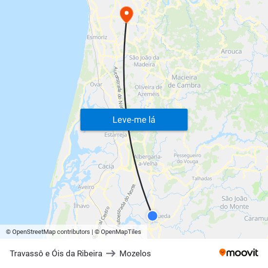 Travassô e Óis da Ribeira to Mozelos map