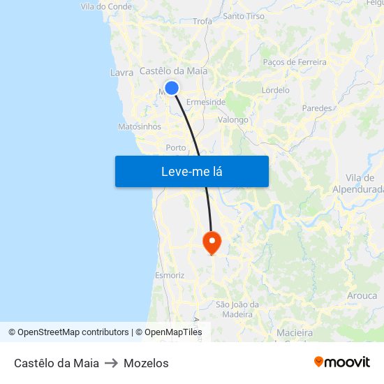 Castêlo da Maia to Mozelos map