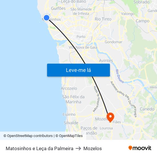 Matosinhos e Leça da Palmeira to Mozelos map