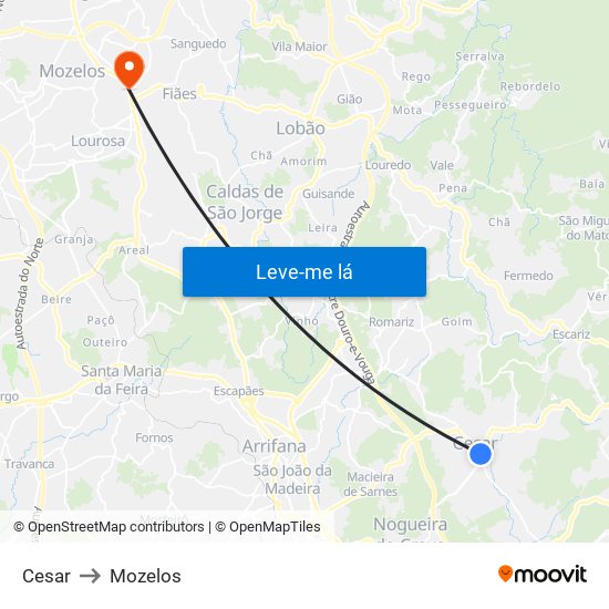 Cesar to Mozelos map