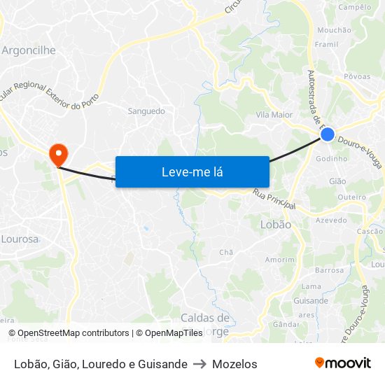 Lobão, Gião, Louredo e Guisande to Mozelos map