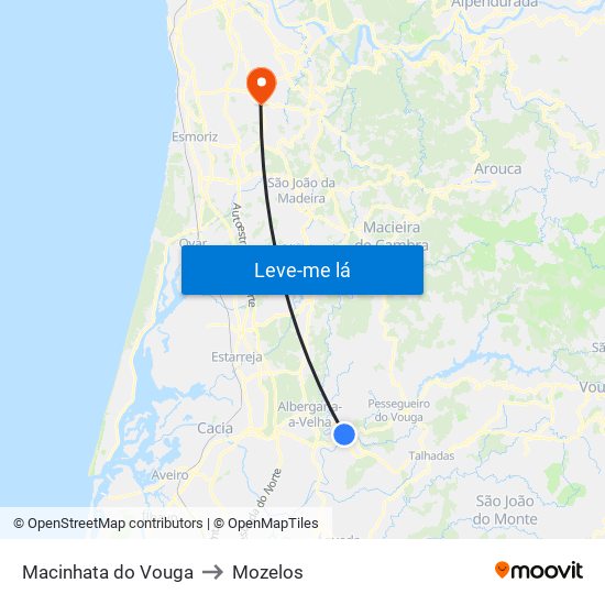 Macinhata do Vouga to Mozelos map