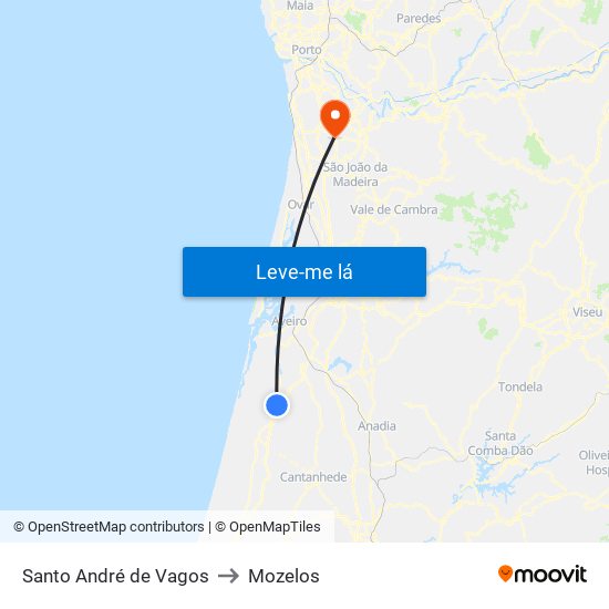 Santo André de Vagos to Mozelos map