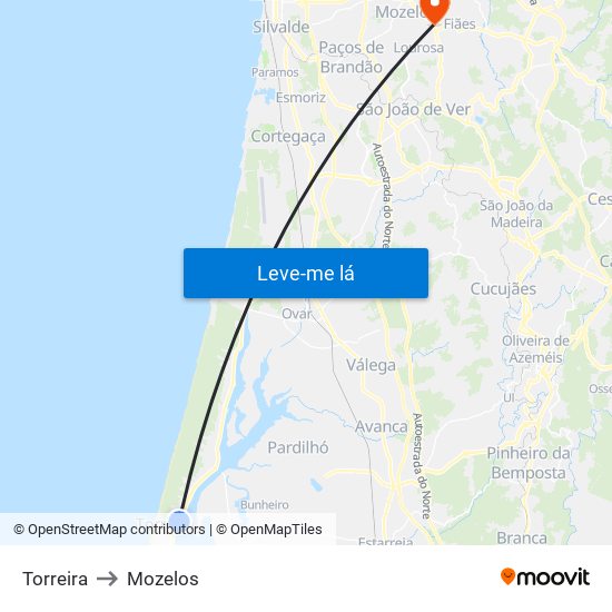 Torreira to Mozelos map