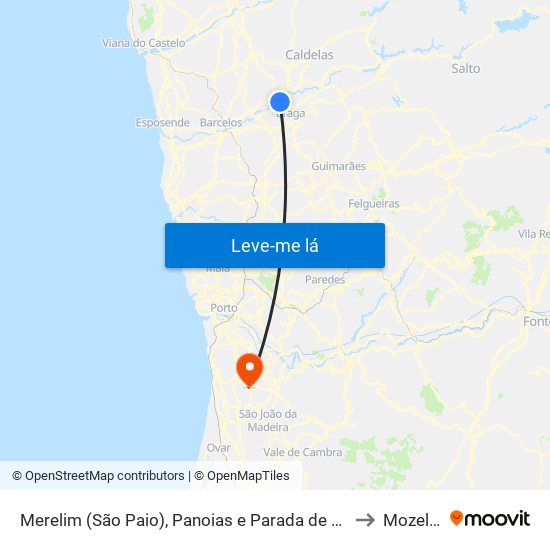 Merelim (São Paio), Panoias e Parada de Tibães to Mozelos map