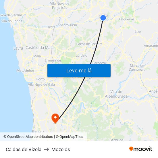 Caldas de Vizela to Mozelos map
