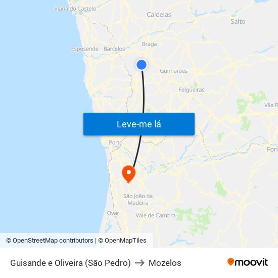 Guisande e Oliveira (São Pedro) to Mozelos map