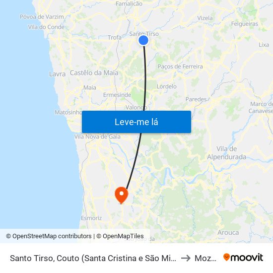 Santo Tirso, Couto (Santa Cristina e São Miguel) e Burgães to Mozelos map