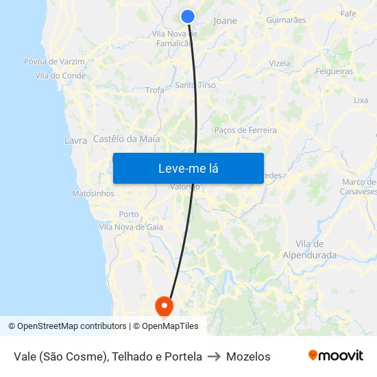 Vale (São Cosme), Telhado e Portela to Mozelos map