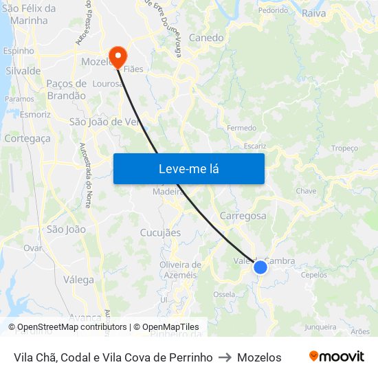 Vila Chã, Codal e Vila Cova de Perrinho to Mozelos map