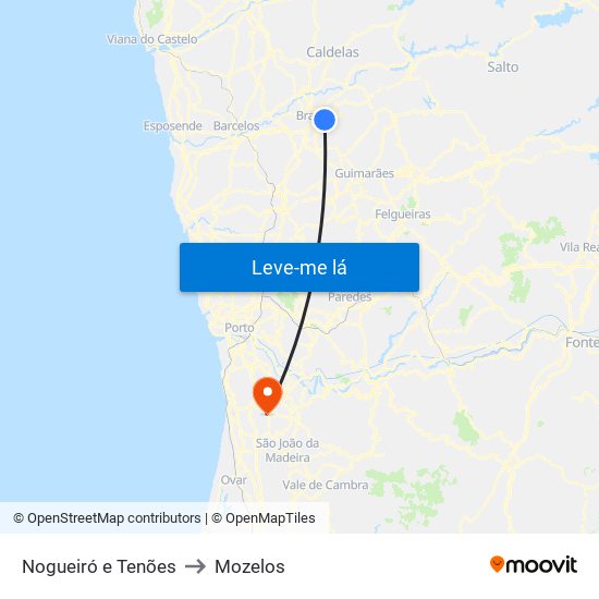 Nogueiró e Tenões to Mozelos map