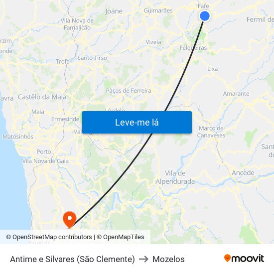 Antime e Silvares (São Clemente) to Mozelos map