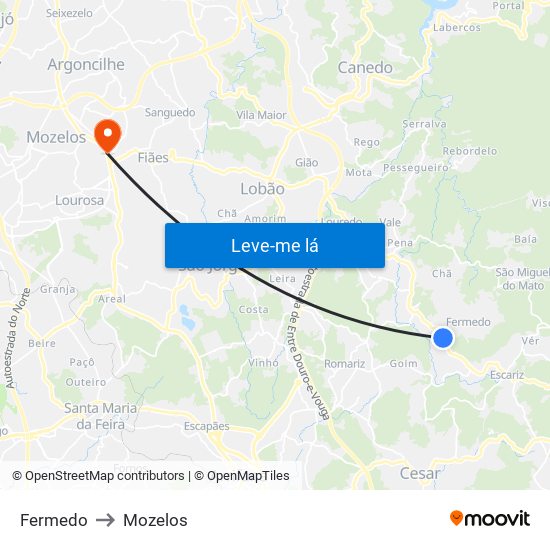 Fermedo to Mozelos map