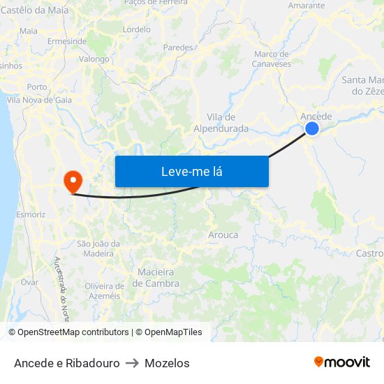 Ancede e Ribadouro to Mozelos map