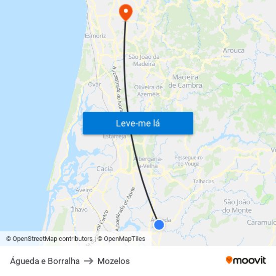 Águeda e Borralha to Mozelos map