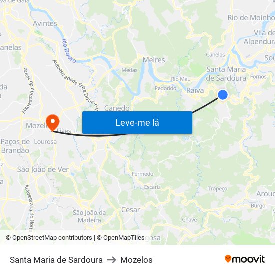 Santa Maria de Sardoura to Mozelos map