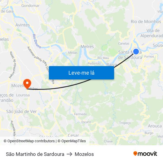 São Martinho de Sardoura to Mozelos map