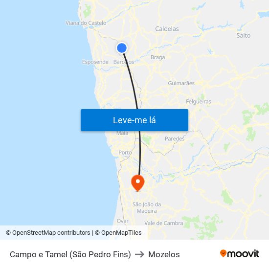 Campo e Tamel (São Pedro Fins) to Mozelos map