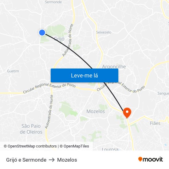 Grijó e Sermonde to Mozelos map