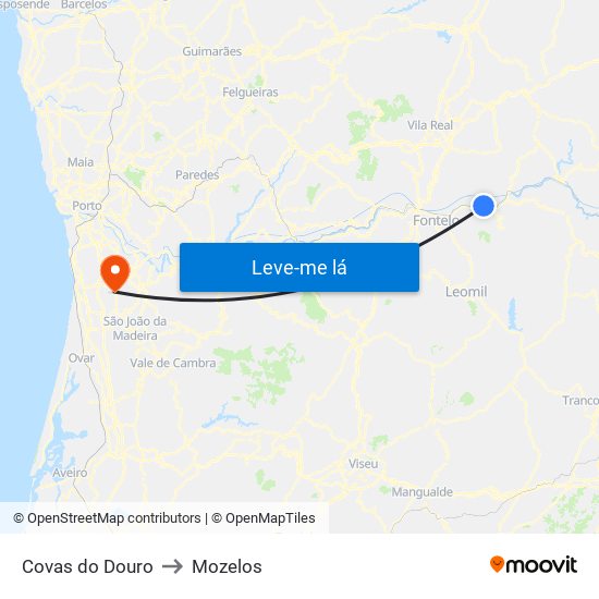 Covas do Douro to Mozelos map