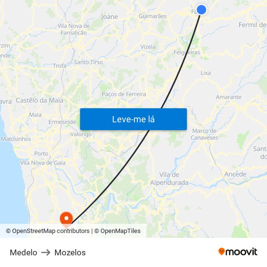 Medelo to Mozelos map