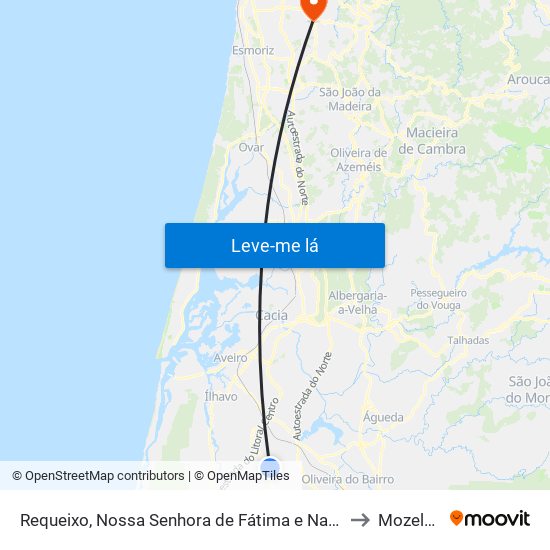 Requeixo, Nossa Senhora de Fátima e Nariz to Mozelos map