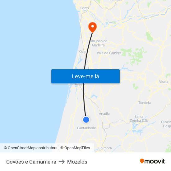 Covões e Camarneira to Mozelos map