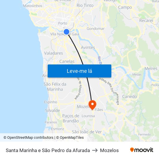 Santa Marinha e São Pedro da Afurada to Mozelos map