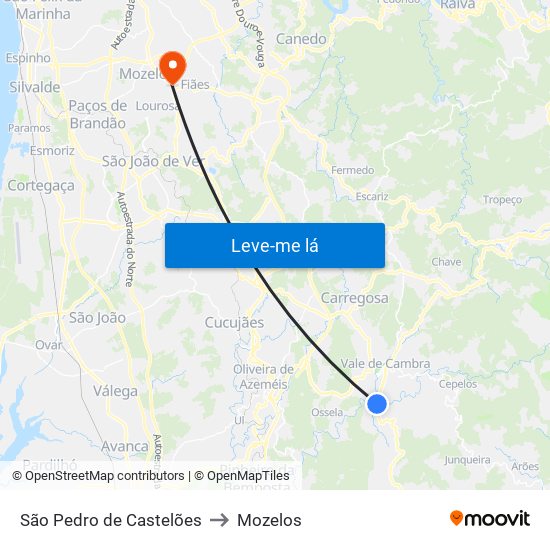 São Pedro de Castelões to Mozelos map
