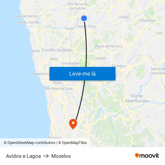 Avidos e Lagoa to Mozelos map