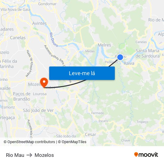 Rio Mau to Mozelos map