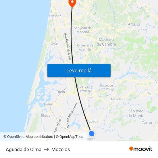 Aguada de Cima to Mozelos map