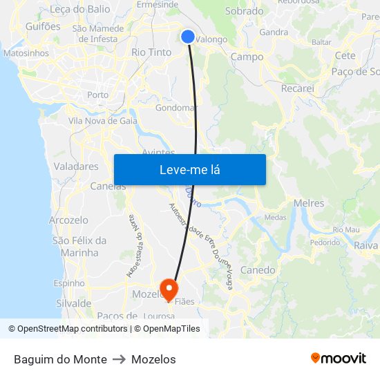 Baguim do Monte to Mozelos map